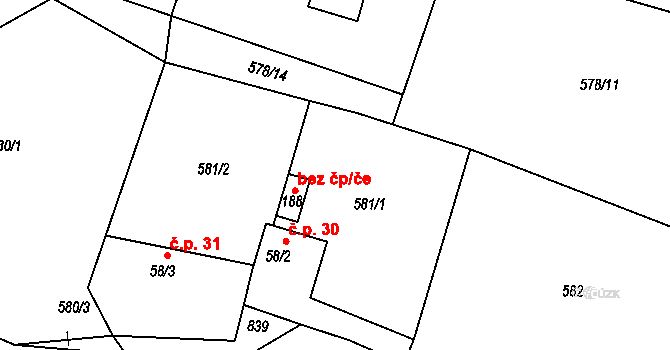 Zásadka 9, Boseň na parcele st. 58/1 v KÚ Boseň, Katastrální mapa