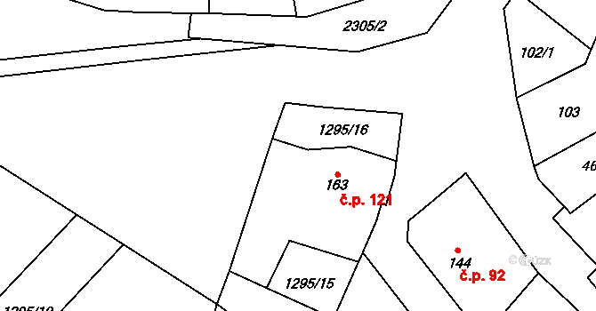 Nechvalín 121 na parcele st. 163 v KÚ Nechvalín, Katastrální mapa