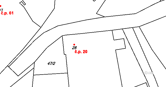 Jiřín 20, Vyskytná nad Jihlavou na parcele st. 28 v KÚ Jiřín, Katastrální mapa
