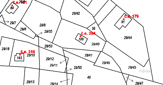Rounek 264, Vyskytná nad Jihlavou na parcele st. 100 v KÚ Rounek, Katastrální mapa