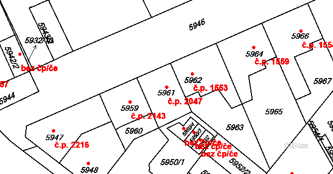 Kladno 2047 na parcele st. 5961 v KÚ Kladno, Katastrální mapa