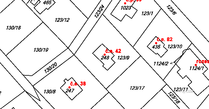 Javorník 42, Čtyřkoly na parcele st. 248 v KÚ Čtyřkoly, Katastrální mapa