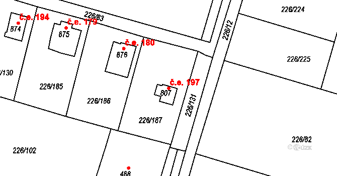 Zlenice 197, Lštění na parcele st. 807 v KÚ Lštění, Katastrální mapa