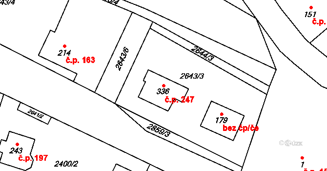 Ondřejov 247 na parcele st. 336 v KÚ Ondřejov u Prahy, Katastrální mapa