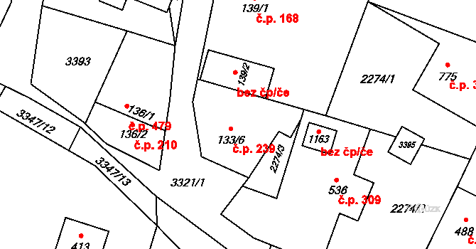 Písek 239 na parcele st. 133/6 v KÚ Písek u Jablunkova, Katastrální mapa