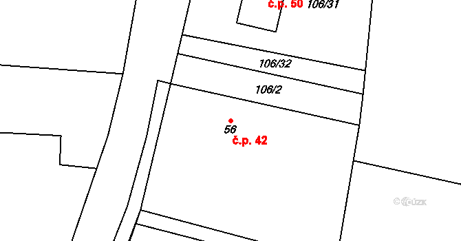 Trnava 42, Boharyně na parcele st. 56 v KÚ Trnava, Katastrální mapa