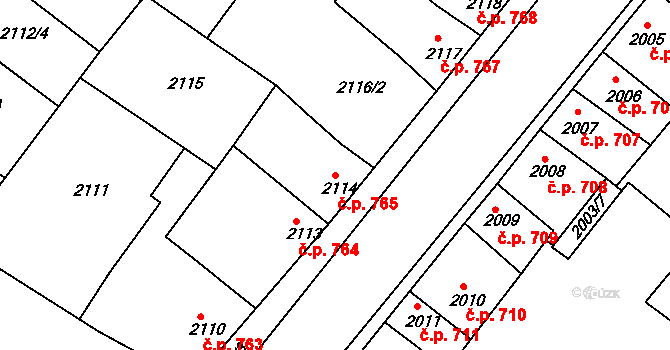Roudnice nad Labem 765 na parcele st. 2114 v KÚ Roudnice nad Labem, Katastrální mapa