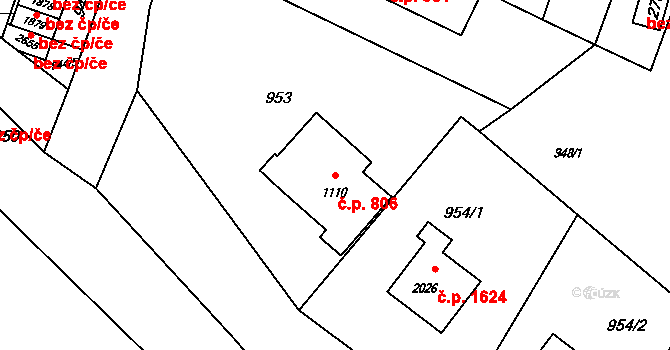 Rožnov pod Radhoštěm 806 na parcele st. 1110 v KÚ Rožnov pod Radhoštěm, Katastrální mapa