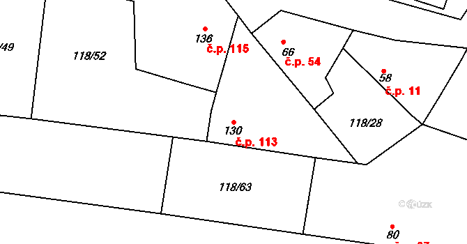 Kluk 113, Poděbrady na parcele st. 130 v KÚ Kluk, Katastrální mapa