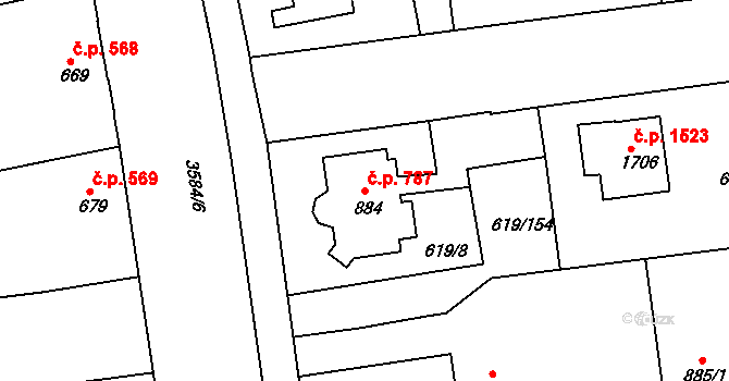 Lysá nad Labem 787 na parcele st. 884 v KÚ Lysá nad Labem, Katastrální mapa