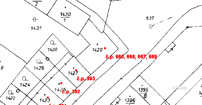 Poděbrady II 665,666,667,668, Poděbrady na parcele st. 1429 v KÚ Poděbrady, Katastrální mapa