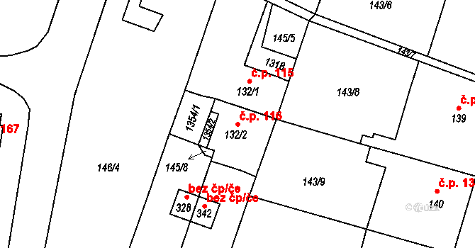 Střelské Hoštice 116 na parcele st. 132/2 v KÚ Střelské Hoštice, Katastrální mapa
