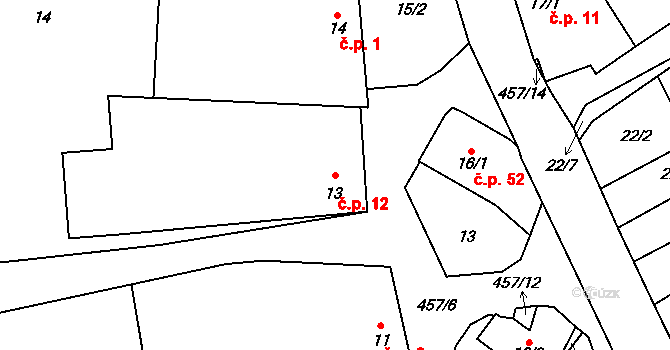 Veselice 12, Vavřinec na parcele st. 13 v KÚ Veselice na Moravě, Katastrální mapa