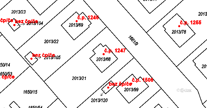 Pelhřimov 1247 na parcele st. 2013/68 v KÚ Pelhřimov, Katastrální mapa