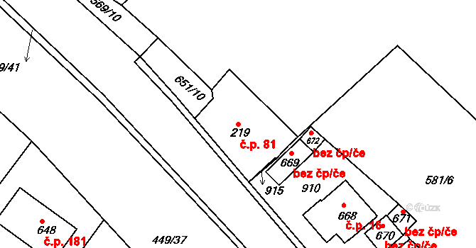 Čachovice 81 na parcele st. 219 v KÚ Čachovice, Katastrální mapa
