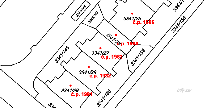 Chodov 1983, Praha na parcele st. 3341/27 v KÚ Chodov, Katastrální mapa