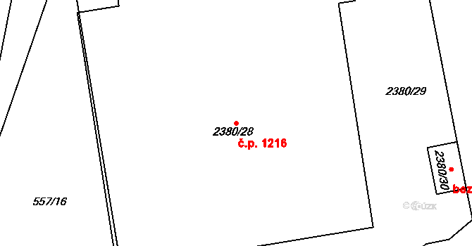 Kunratice 1216, Praha na parcele st. 2380/28 v KÚ Kunratice, Katastrální mapa