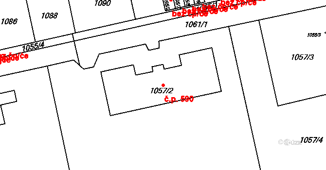 Vokovice 590, Praha na parcele st. 1057/2 v KÚ Vokovice, Katastrální mapa