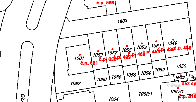 Kobylisy 650, Praha na parcele st. 1059 v KÚ Kobylisy, Katastrální mapa