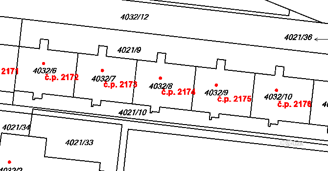 Strašnice 2174, Praha na parcele st. 4032/8 v KÚ Strašnice, Katastrální mapa