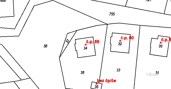 Chlum 59, Nalžovice na parcele st. 34 v KÚ Nalžovice, Katastrální mapa