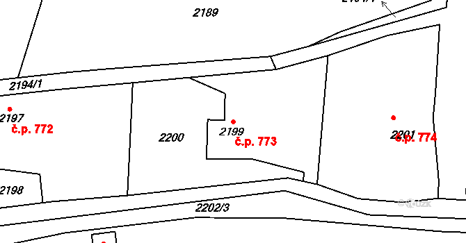 Sedlčany 773 na parcele st. 2199 v KÚ Sedlčany, Katastrální mapa