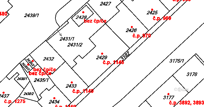 Chomutov 1146 na parcele st. 2429 v KÚ Chomutov I, Katastrální mapa