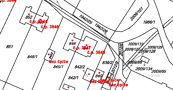 Chomutov 3848 na parcele st. 841 v KÚ Chomutov I, Katastrální mapa