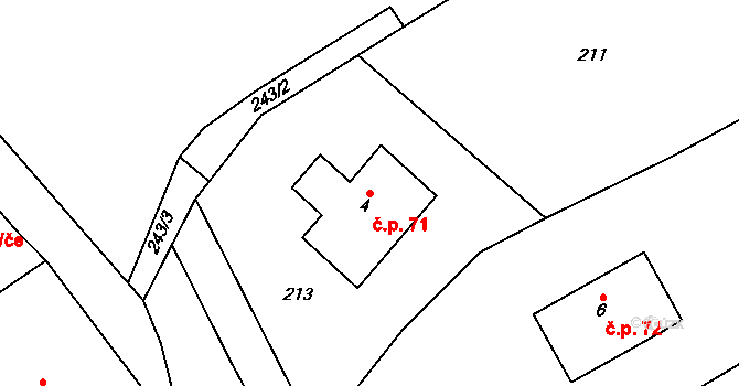 Kocbeře 71 na parcele st. 4 v KÚ Kocbeře, Katastrální mapa