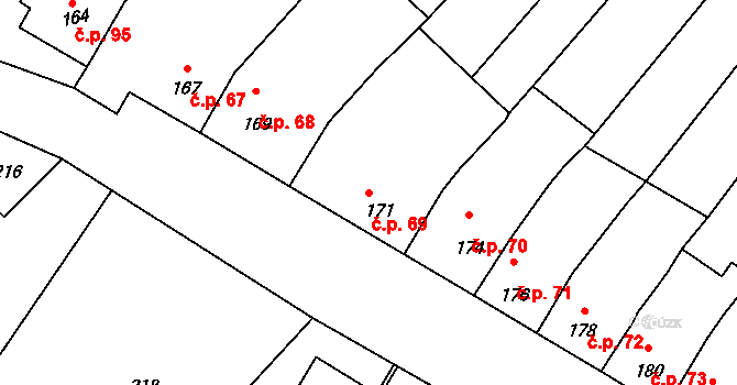 Ponětovice 69 na parcele st. 171 v KÚ Ponětovice, Katastrální mapa