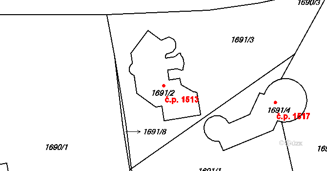Švermov 1513, Kladno na parcele st. 1691/2 v KÚ Motyčín, Katastrální mapa