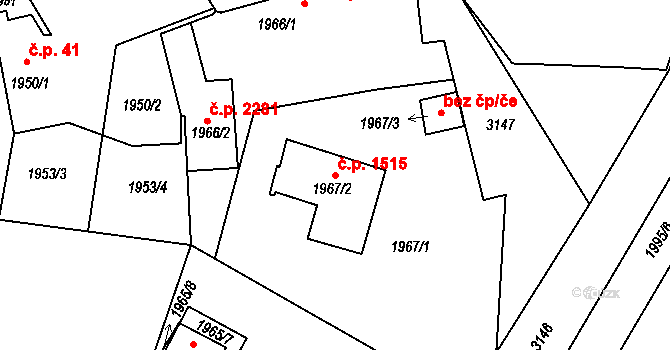 Bolevec 1515, Plzeň na parcele st. 1967/2 v KÚ Bolevec, Katastrální mapa