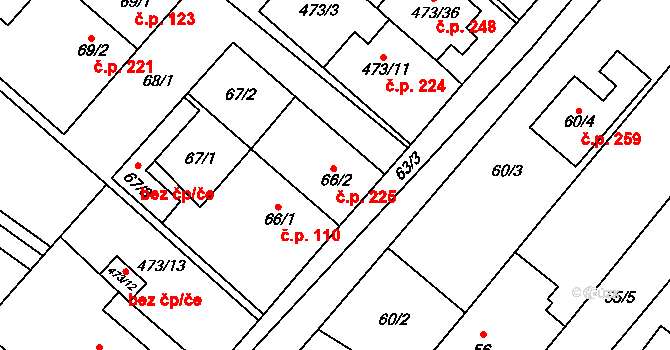 Padochov 225, Oslavany na parcele st. 66/2 v KÚ Padochov, Katastrální mapa