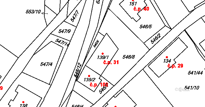Oldřichovice 31, Ústí nad Orlicí na parcele st. 139/1 v KÚ Oldřichovice u Ústí nad Orlicí, Katastrální mapa
