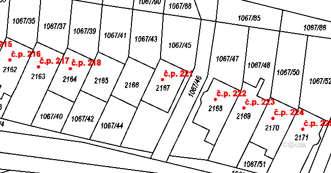 Hamrníky 221, Mariánské Lázně na parcele st. 2167 v KÚ Úšovice, Katastrální mapa