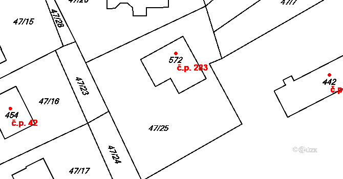 Brumovice 283 na parcele st. 572 v KÚ Brumovice u Opavy, Katastrální mapa
