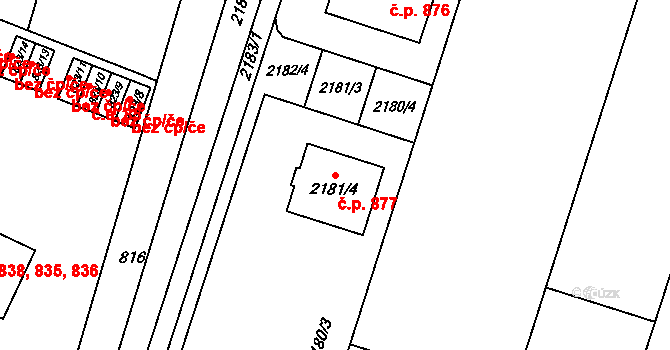 Moravský Krumlov 877 na parcele st. 2181/4 v KÚ Moravský Krumlov, Katastrální mapa