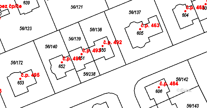 Hovorčovice 492 na parcele st. 650 v KÚ Hovorčovice, Katastrální mapa
