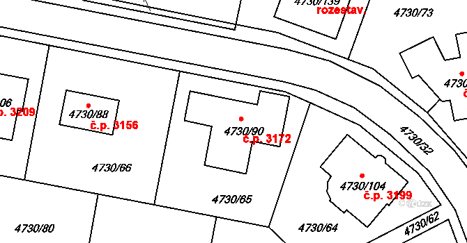 Teplice 3172 na parcele st. 4730/90 v KÚ Teplice, Katastrální mapa