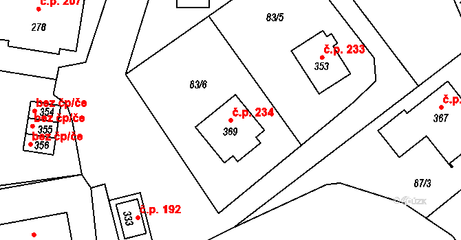 Brloh 234 na parcele st. 369 v KÚ Brloh pod Kletí, Katastrální mapa