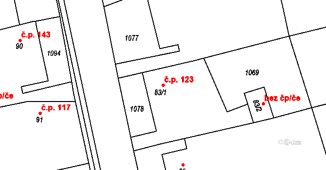 Litohoř 123 na parcele st. 83/1 v KÚ Litohoř, Katastrální mapa