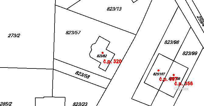 Lípa 320 na parcele st. 823/82 v KÚ Lípa nad Dřevnicí, Katastrální mapa