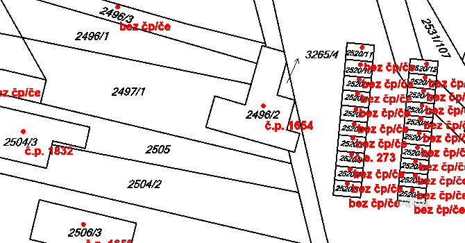 Mikulov 1654 na parcele st. 2496/2 v KÚ Mikulov na Moravě, Katastrální mapa