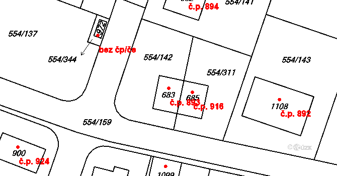 Bašť 893 na parcele st. 683 v KÚ Bašť, Katastrální mapa