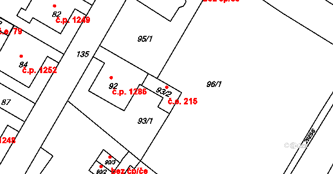Rumburk 1 215, Rumburk na parcele st. 93/2 v KÚ Rumburk, Katastrální mapa