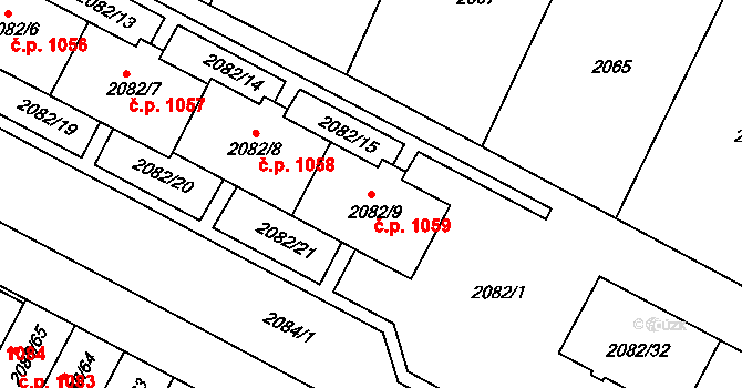 Jemnice 1059 na parcele st. 2082/9 v KÚ Jemnice, Katastrální mapa