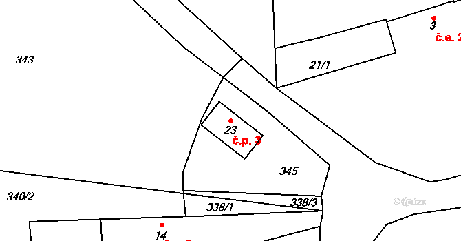 Potín 3, Konstantinovy Lázně na parcele st. 23 v KÚ Potín, Katastrální mapa