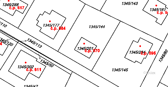 Pokratice 570, Litoměřice na parcele st. 1345/201 v KÚ Pokratice, Katastrální mapa