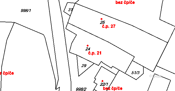 Smrkovec 21, Hradešice na parcele st. 24 v KÚ Smrkovec u Hradešic, Katastrální mapa