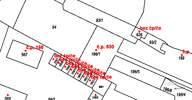 Vroutek 530 na parcele st. 196/1 v KÚ Vroutek, Katastrální mapa